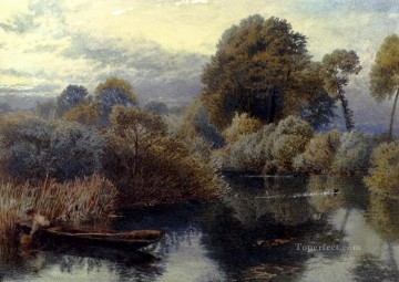 ブルック川の流れ Painting - テムズ川のウナギ漁師の風景 ビクトリア朝のマイルズ・バーケット・フォスターの風景 川